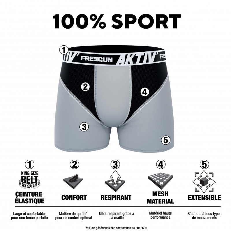 Lot de 4 Boxers Freegun homme Aktiv Noir et Fluo Freegun - 2
