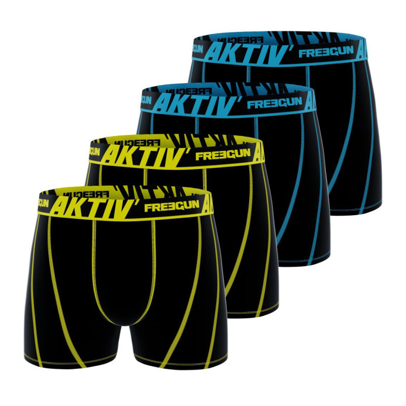 freegun Lot de 4 Boxers sport Coton noir Homme Confort Respirant| FREEGUN Aktiv'