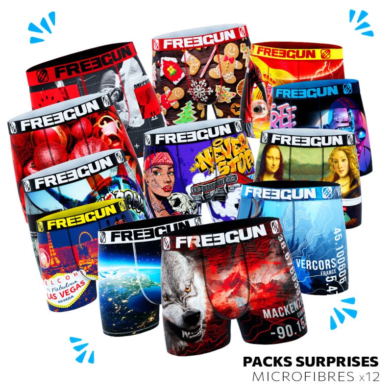 Surprise pack of 12 Men's Microfiber Boxers Freegun - 1