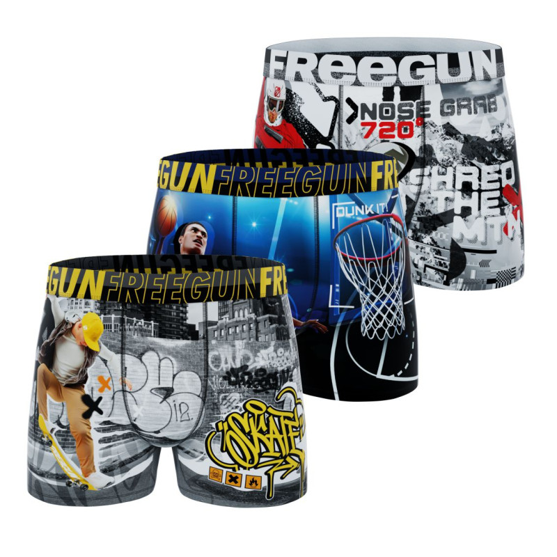 Lot de 3 Boxers Microfibre Garcon Confort, Respirant, Stretch Imprimé Sport Garantie 2 ans | FREEGUN
