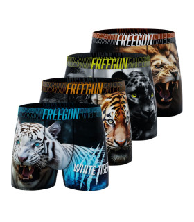 Lot de 4 Boxers Microfibre garcon Confort, Respirant, Stretch Imprimé Animals Garantie 2 ans | FREEGUN