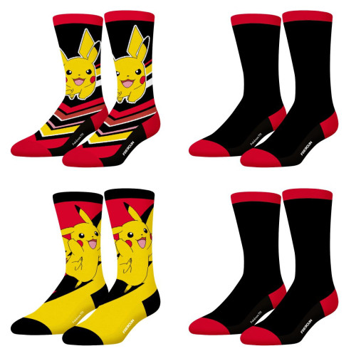 Lot de 4 Paires de chaussettes tennis homme Pokemon Pikachu Jaune - Freegun