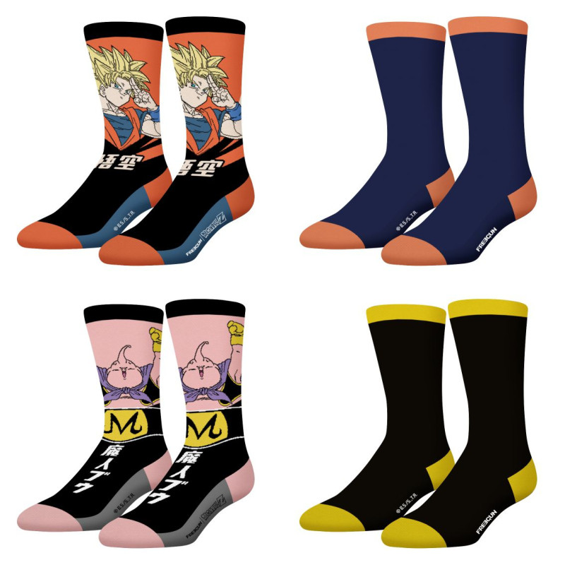 Lot de 4 Paires de Chaussettes homme Tennis Dragon Ball Z Goku, Buu Imprimé - Freegun