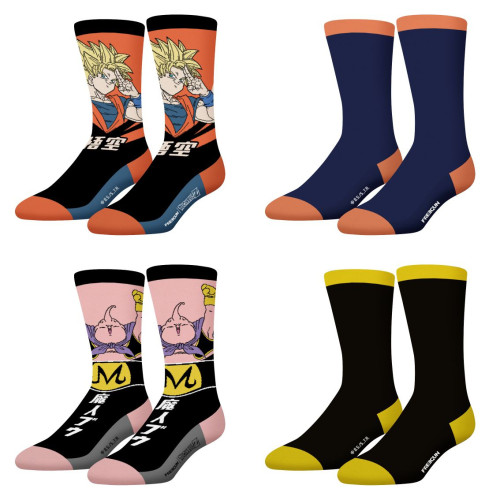 Lot de 4 Paires de Chaussettes homme Tennis Dragon Ball Z Goku, Buu Imprimé - Freegun
