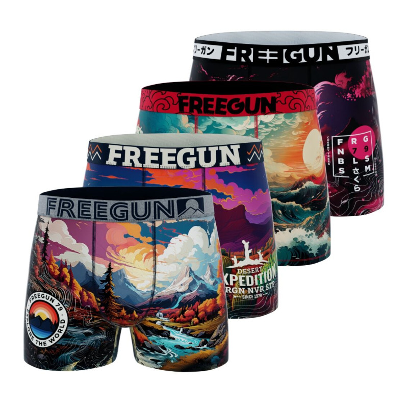 Lot de 4 Boxers Microfibre homme Confort, Respirant, Stretch Imprimé Nature Garantie 2 ans | FREEGUN