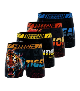 Lot de 4 Boxers Microfibre homme Imprimé Animals Garantie 2 ans | FREEGUN