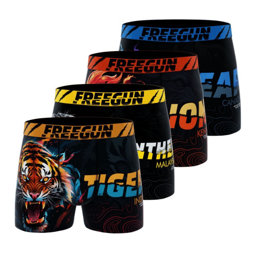 Lot de 4 Boxers Microfibre homme Imprimé Animals Garantie 2 ans | FREEGUN