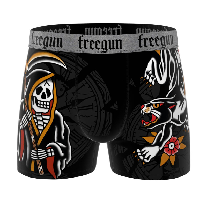 Lot de 4 Boxers Microfibre homme Confort, Respirant, Stretch Imprimé Skull Garantie 2 ans | FREEGUN