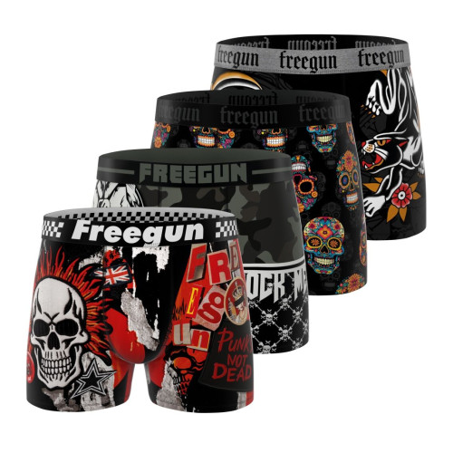 Lot de 4 Boxers Microfibre garcon Confort, Respirant, Stretch Imprimé Skull Garantie 2 ans | FREEGUN