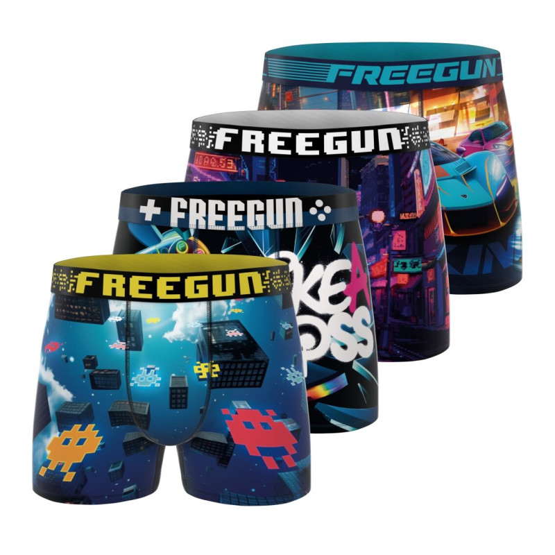 Lot de 4 Boxers Microfibre garcon Confort, Respirant, Stretch Imprimé Gaming Garantie 2 ans | FREEGUN
