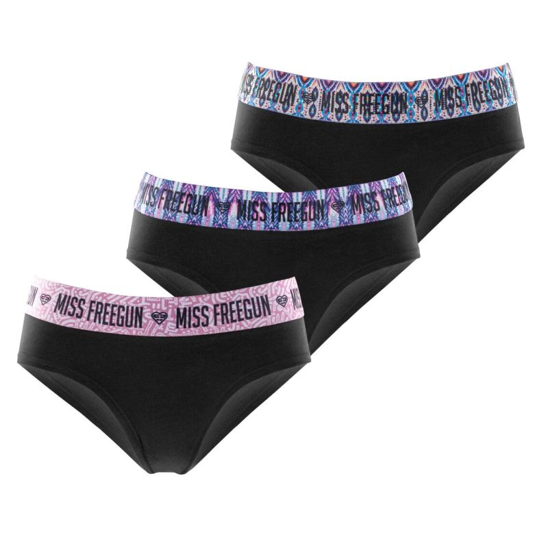 Lot de 3 Culottes Noires Coton Femme Stretch Ethnik Uni B | FREEGUN