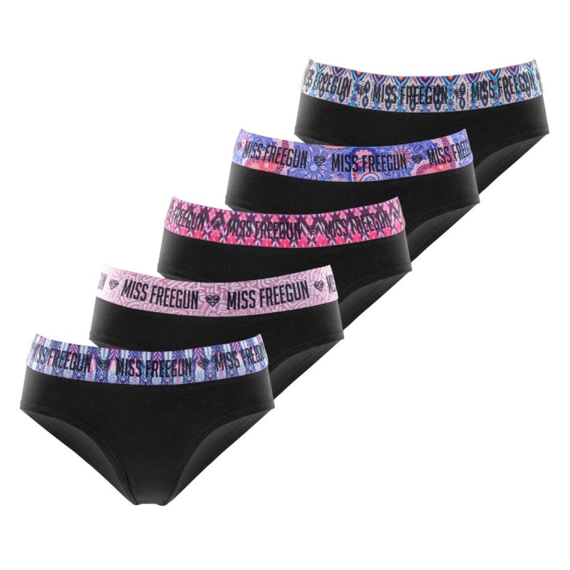freegun Lot de 5 Culottes Noir Coton Femme Stretch