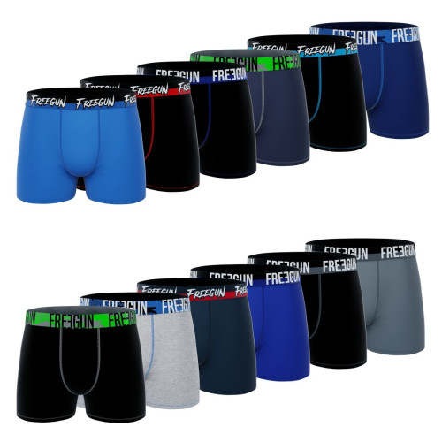 Pack Surprise de 12 Boxers Homme Coton Uni Stretch  | FREEGUN
