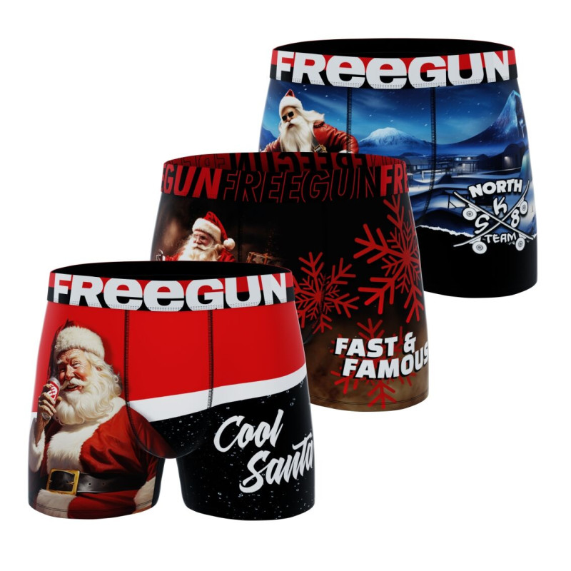 Lot de 3 Boxers Microfibre homme Confort, Respirant, Stretch Imprimé Xmas Garantie 2 ans | FREEGUN