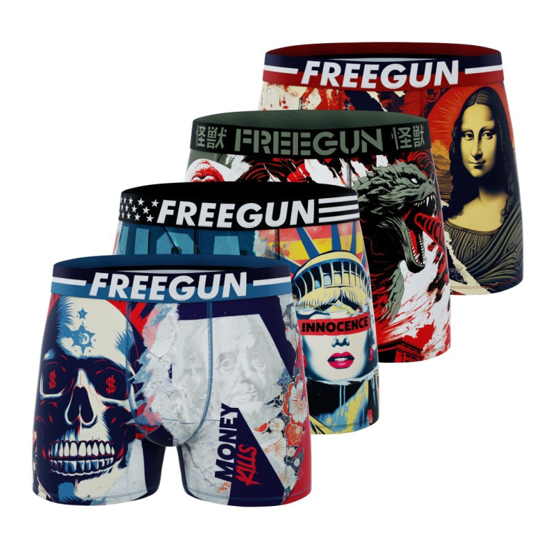 Lot de 4 Boxers Microfibre homme Confort, Respirant, Stretch Imprimé Usa Garantie 2 ans | FREEGUN