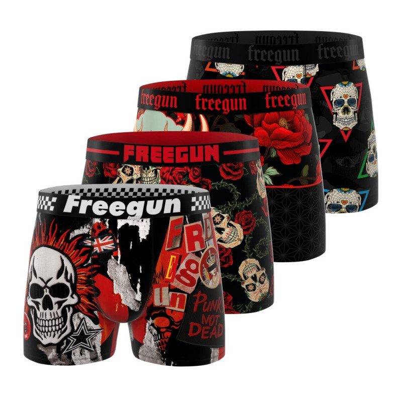 Lot de 4 Boxers Microfibre homme Confort, Respirant, Stretch Imprimé Skull Garantie 2 ans | FREEGUN