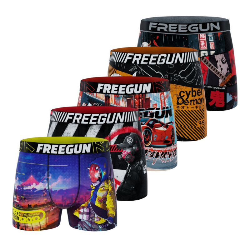 Lot de 5 Boxers Microfibre homme Confort, Respirant, Stretch Imprimé Street Garantie 2 ans | FREEGUN