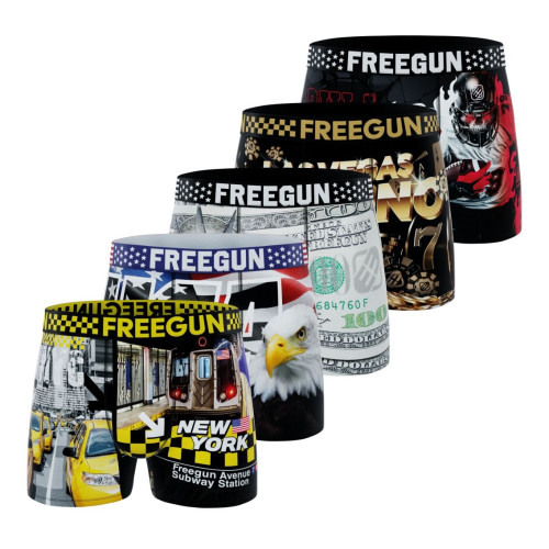 Lot de 5 Boxers Microfibre homme Imprimé Usa Garantie 2 ans | FREEGUN