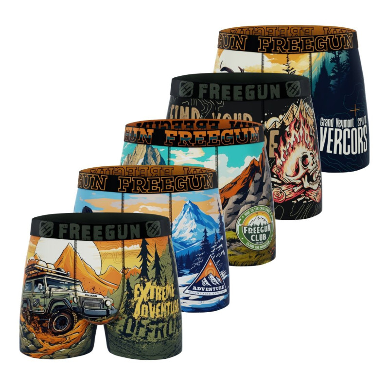 Lot de 5 Boxers Microfibre homme Confort, Respirant, Stretch Imprimé Nature Garantie 2 ans | FREEGUN