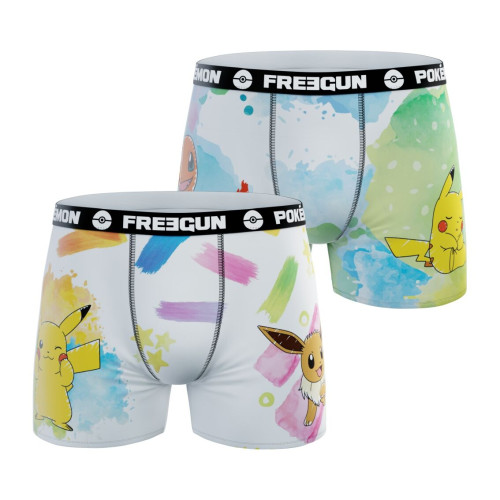 Lot de 2 Boxers Microfibre Enfant Pokemon Pikachu, Salameche, Evoli Imprimé | FREEGUN