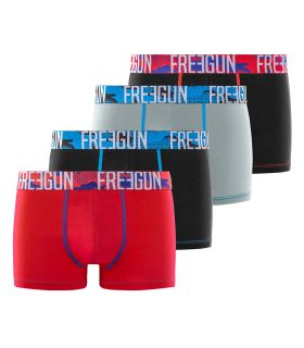 Lot de 4 Boxers Homme Coton Noir, Gris, Rouge, Stretch | FREEGUN