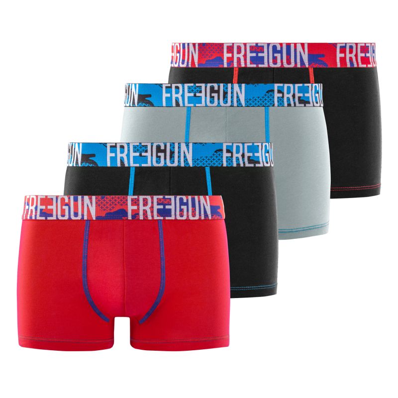 Lot de 4 Boxers Homme Coton Noir, Gris, Rouge, Stretch | FREEGUN