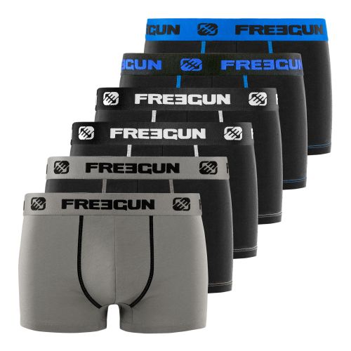 Lot de 6 Boxers Noir, Gris, Bleu, Coton Garcon Uni | FREEGUN