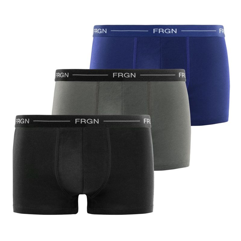 freegun Lot de 3 Boxers Coton noir bleu gris homme Ceinture fine Uni