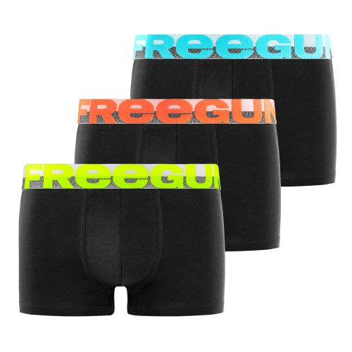 Lot de 3 Boxers Garcon Coton Noir Ceinture Fluo Dynamique | FREEGUN