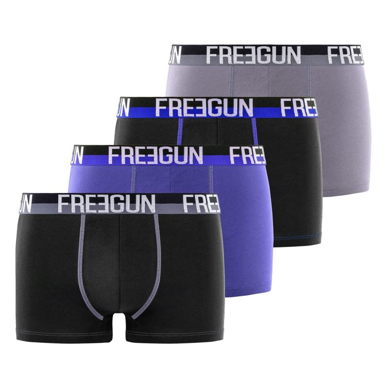 Lot de 4 Boxers Homme Coton Noir, Gris, Bleu, Stretch | FREEGUN