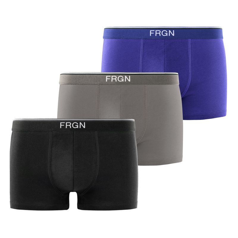 Lot de 3 Boxers Coton noir, bleu, gris garçon ceinture fine Uni | FRGN