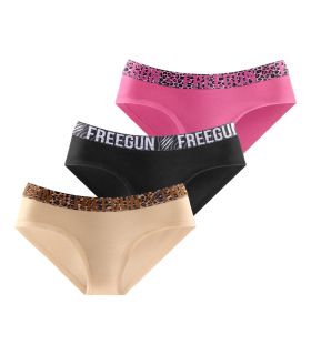Lot de 3 Culottes Noir, Rose, Beige, Coton femme Stretch | FREEGUN