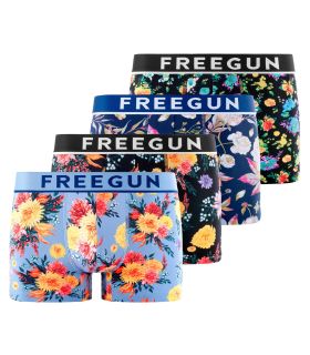 Lot de 4 boxers Freegun homme en coton à imprimés fleuris Signature Sergio