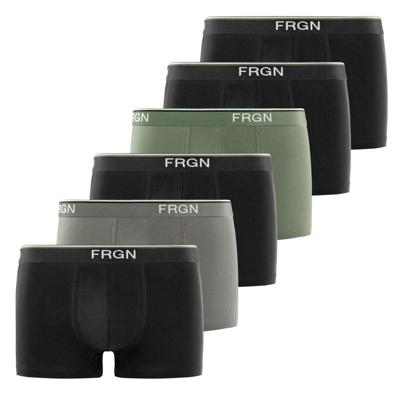 Lot de 6 Boxers Noir, Gris, Vert, Coton homme FRGN Stretch Uni | FREEGUN