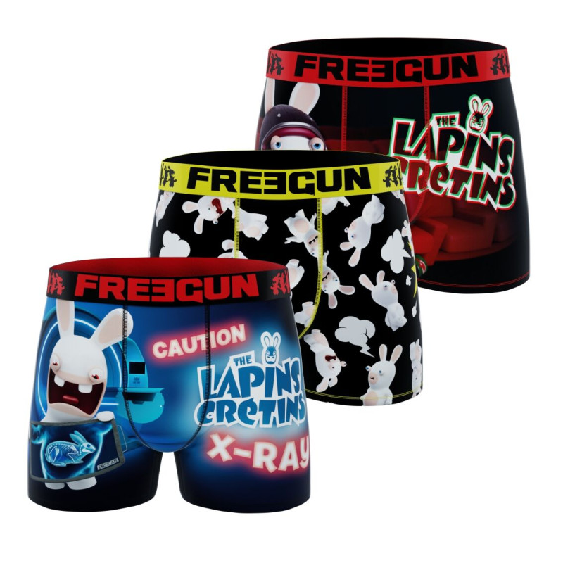 Lot de 3 Boxers Microfibre garcon Lapins Crétins Imprimé | FREEGUN