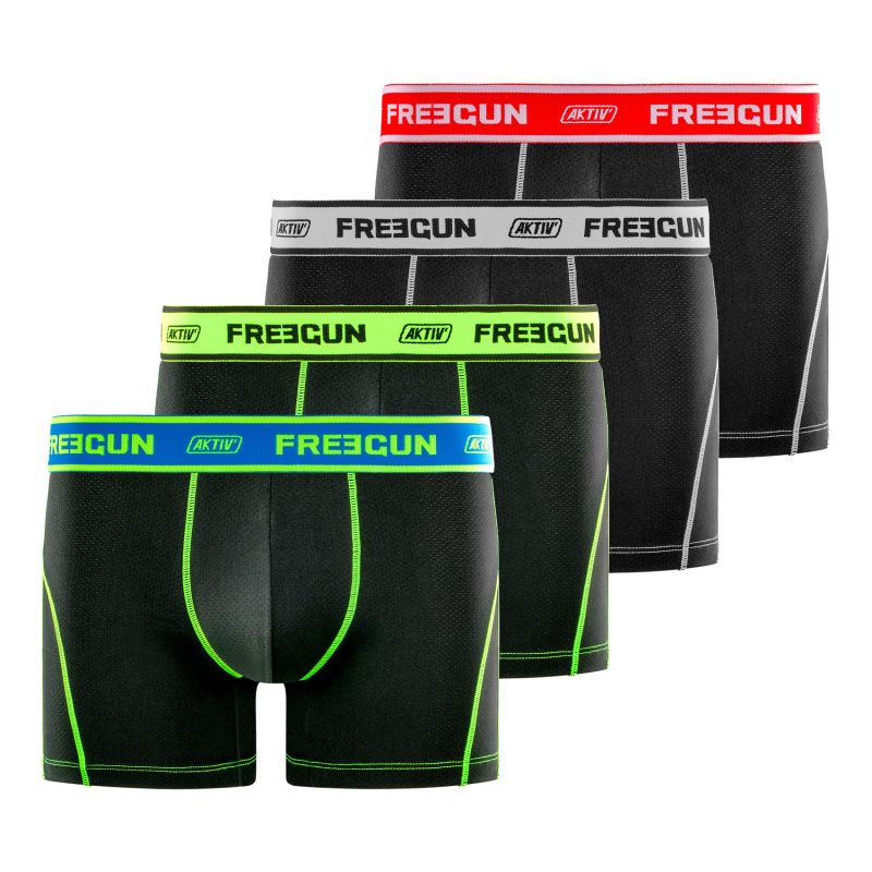 Lot de 4 Boxers Freegun homme Aktiv Noir et Fluo