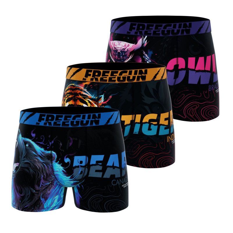 Lot de 3 Boxers Microfibre homme Confort, Respirant, Stretch Imprimé Animals | FREEGUN