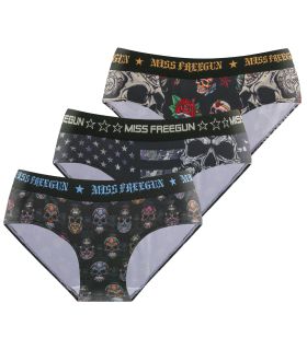 Lot de 3 Boxers Microfibre femme Confort Stretch Imprimé Skull | FREEGUN