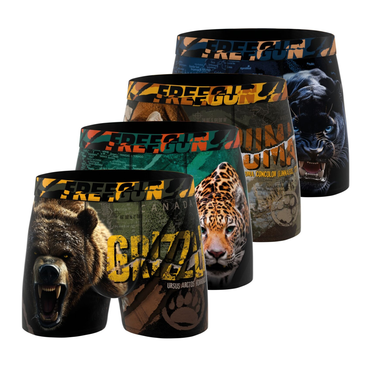 Lot de 4 boxers enfant Garantie 2 ans Wild Animals