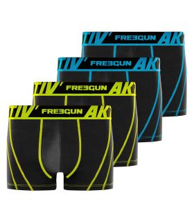 Lot de 4 Boxers sport Coton noir Homme Confort, Respirant| FREEGUN Aktiv'