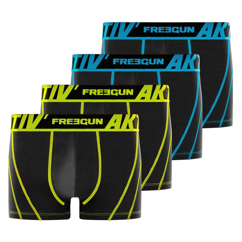 Lot de 4 Boxers sport Coton noir Homme Confort, Respirant| FREEGUN Aktiv'