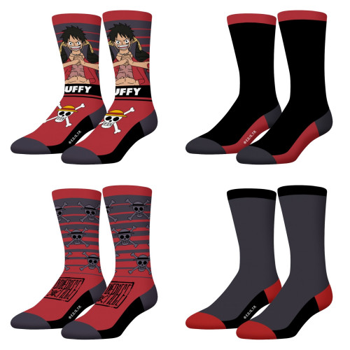 Lot de 4 Paires de Chaussettes homme Ville One Piece Luffy, Jolly Roger Imprimé - Freegun