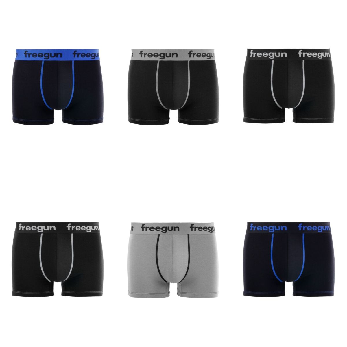 Lot de 6 Boxers Freegun homme coton Bleu