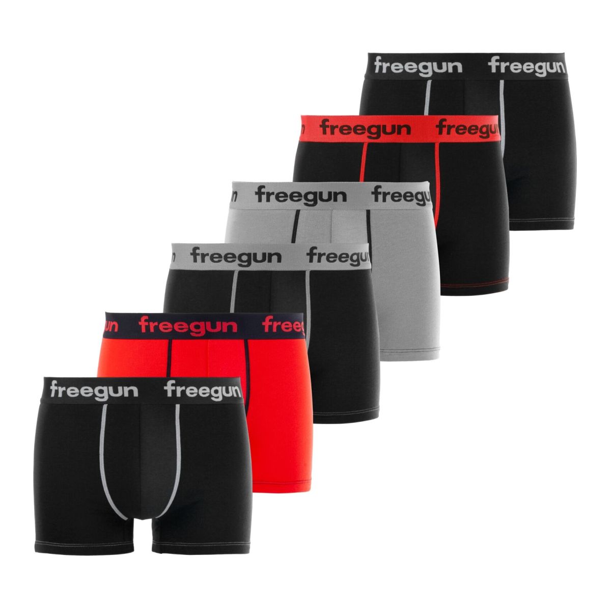 Lot de 6 Boxers Freegun homme coton Rouge