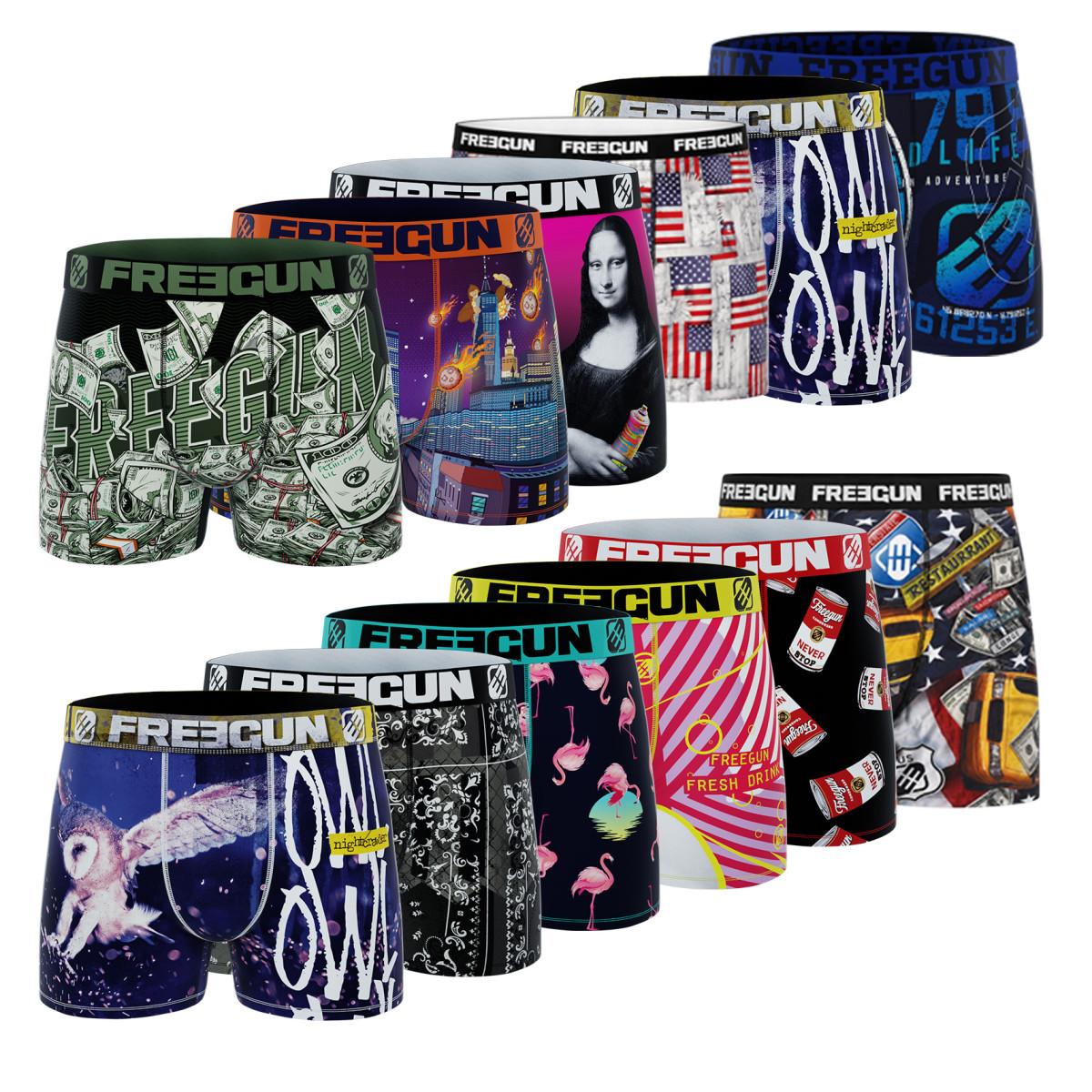 Pack surprise de 12 Boxers Freegun microfibre homme