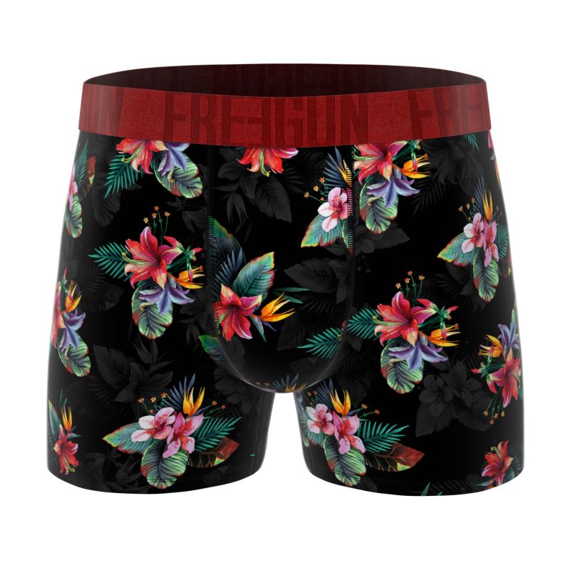 Lot de 3 Boxers Microfibre homme Imprimé Flowers Noir, Kaki, Rouge, Garantie 2 ans | FREEGUN