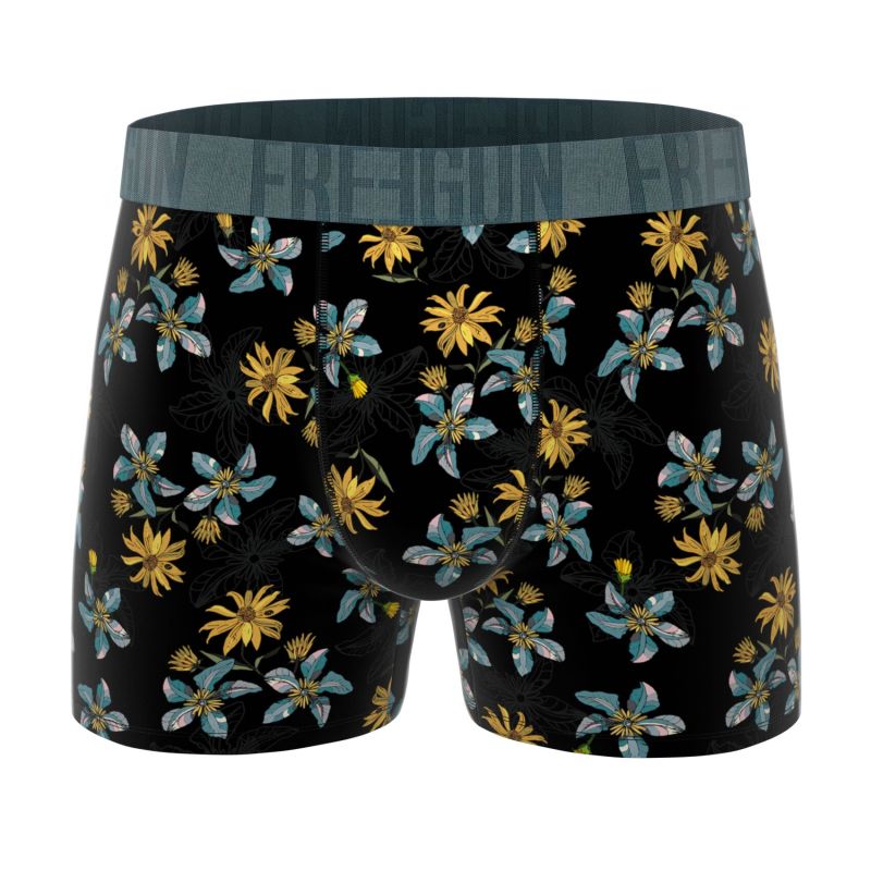 Lot de 3 Boxers Microfibre homme Imprimé Flowers Noir, Kaki, Rouge, Garantie 2 ans | FREEGUN