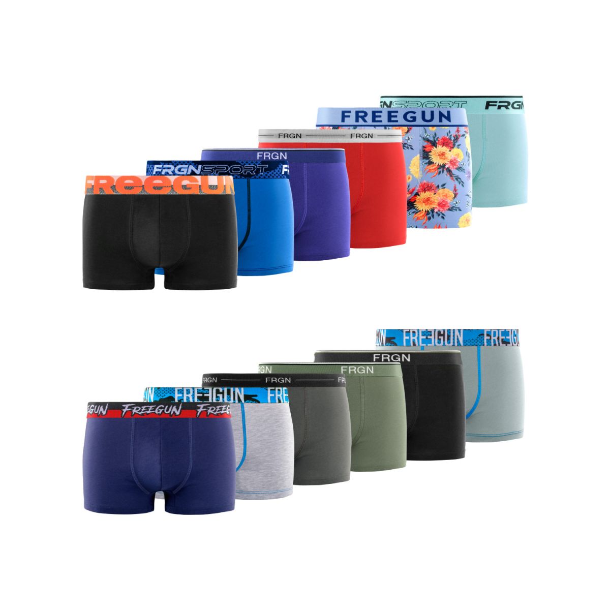 Pack Surprise de 12 Boxers Freegun coton homme