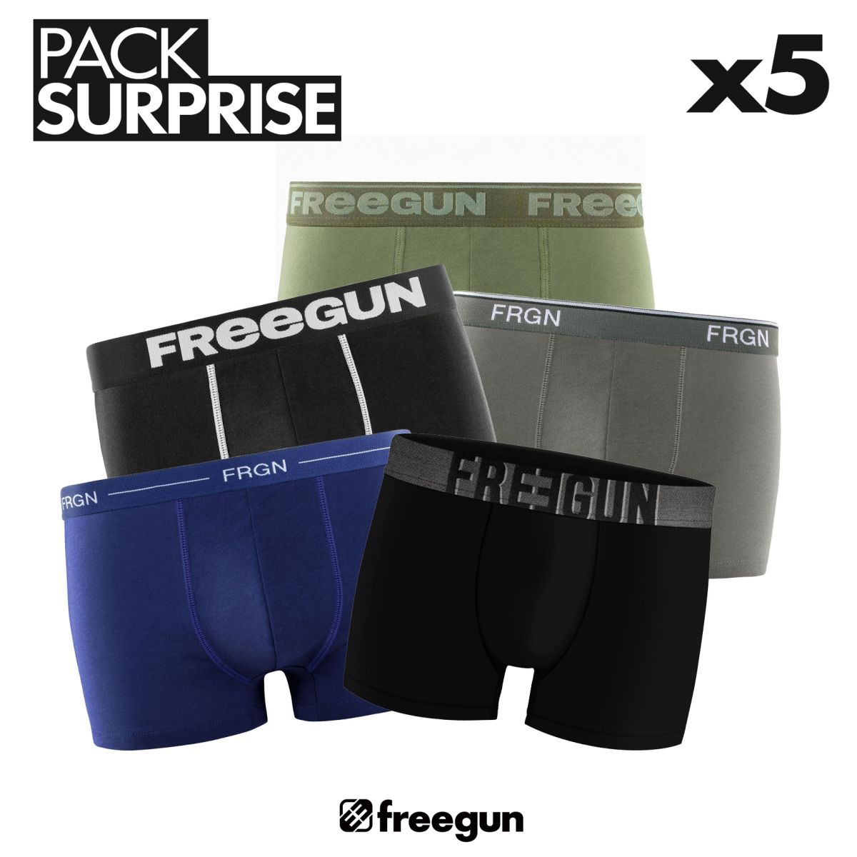 Pack Surprise de 5 Boxers Freegun coton homme