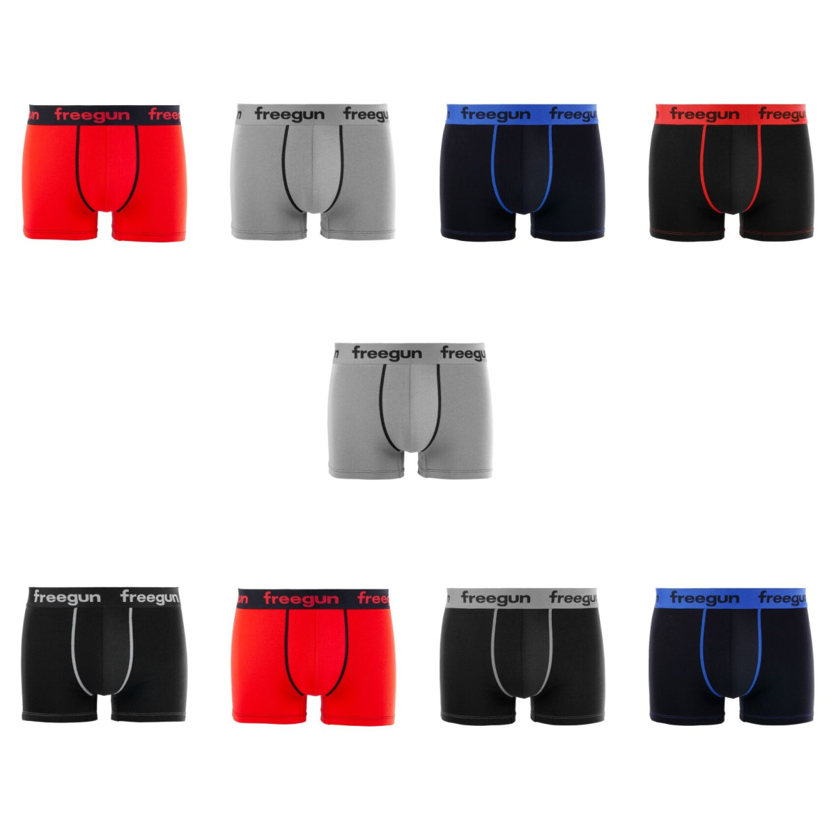 Lot de 9 Boxers Coton homme Confort, Respirant, Stretch Uni | FREEGUN